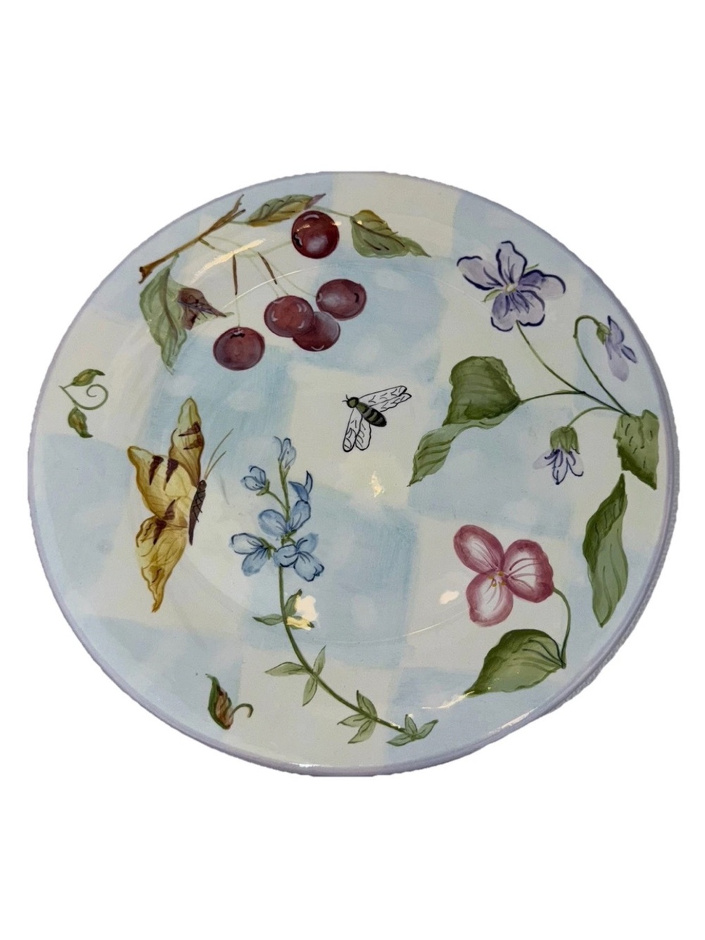 Hand-Painted Zrike Botanical dinner Plates - Floral & Cherry Motif